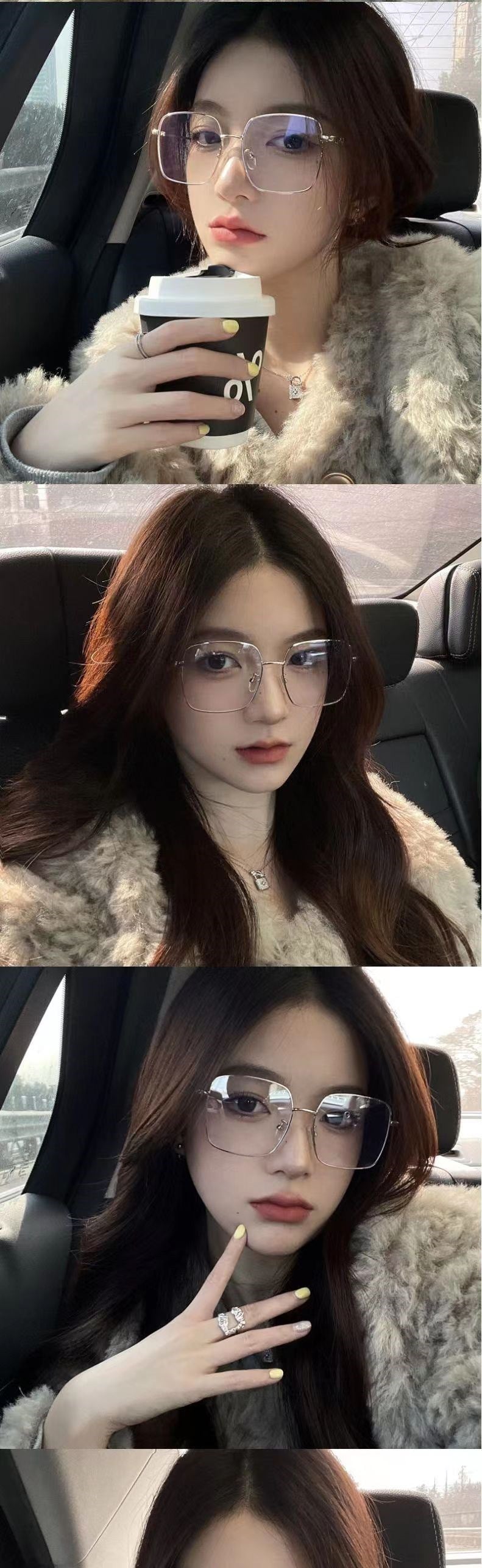Anti-blue Light Myopia Glasses Women's Light Flat Glasses Metal Frame Internet Red Big Face Slimming Myopia Finished Glasses