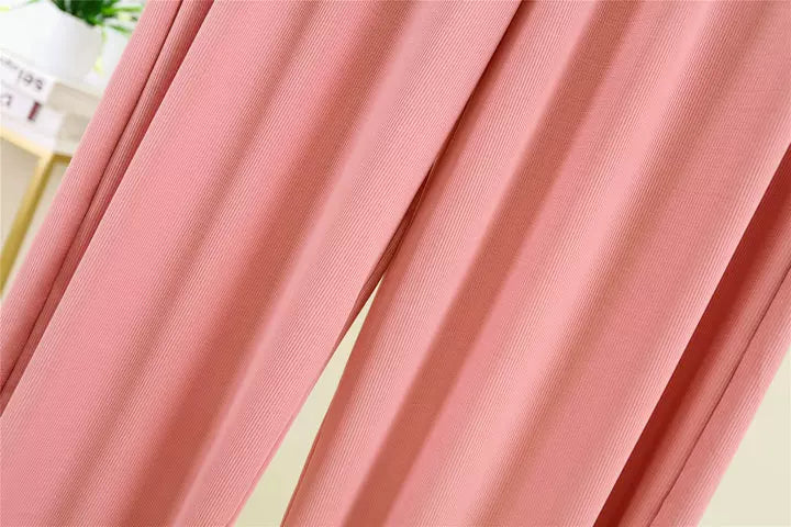 Korean style high waist drawstring lace-up ice silk seamless straight slimming wide-leg pants summer thin draping casual trousers