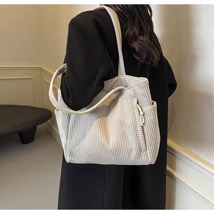 Corduroy Bag Women's Large Capacity 2024 New Autumn and Winter Casual Shoulder Shopping Bag Premium Tote Bag