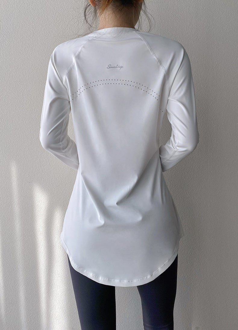 Spring and Summer Long Hip Covering Slimming Style Beautiful Back Breathable Yoga Suit Long Sleeve Running Fitness Sportswear T-shirt for Women
