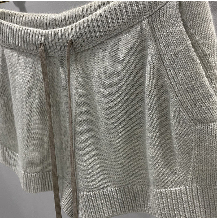 Dark Style Shorts, Fashionable Wool Knit, Comfortable Black and Gray Casual Shorts, Short and Stylish