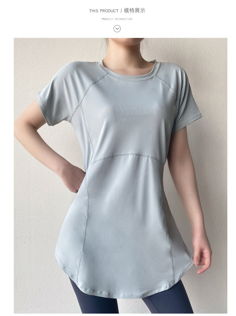 Yoga Clothing Short-sleeved Summer New Mid-length Hip Covering Slimming Quick-drying Top Breathable Fitness Sports T-shirt Women's Thin