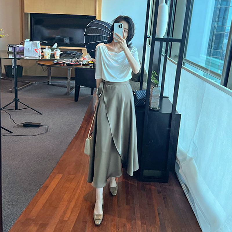 Ehueman Women's Elegant Skirt Suit - Half-Sleeve T-Shirt & Skirt