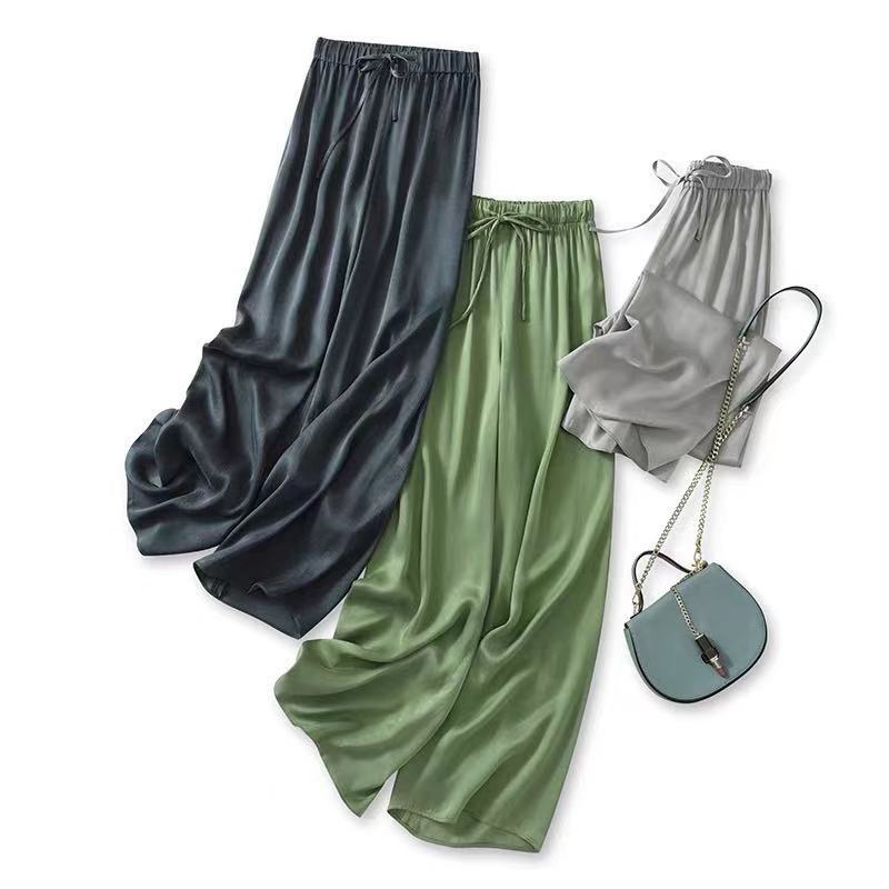 Copper Ammonia Silk Wide-leg Pants Women's Summer 2024 New High Waist Dummy Straight Pants Cool Breathable Casual Pants