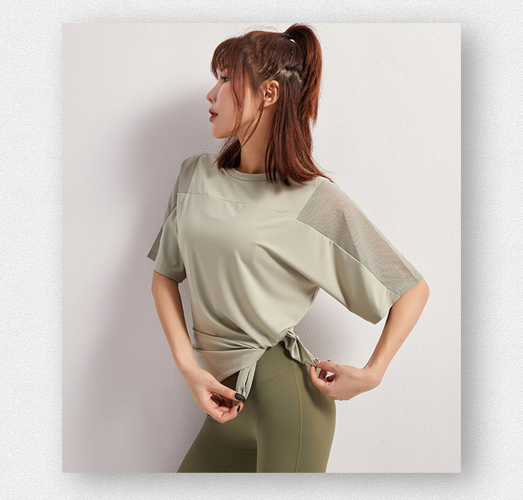 2025 Summer Yoga Top Loose Sports Short Sleeve Women's Quick-Drying Running Fitness Wear Top Breathable Exercise T-Shirt