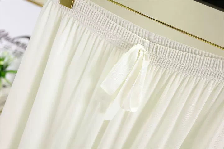 Korean style high waist drawstring lace-up ice silk seamless straight slimming wide-leg pants summer thin draping casual trousers