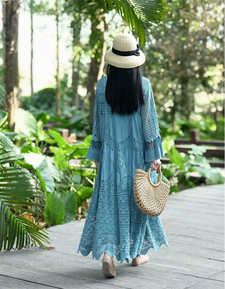 TIYIHAILEY Spring Summer Women Dresses Full Flare Sleevev Beige Loose Ladies Clothing Fashion Long Maxi 2026 New Blue Red Brown