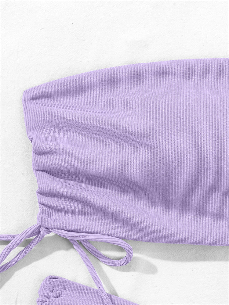 European and American Tube Top Bikini Swimsuit for Women 2024 New Pure Color Sexy Huludao Swimsuit Split Swimsuit High-End