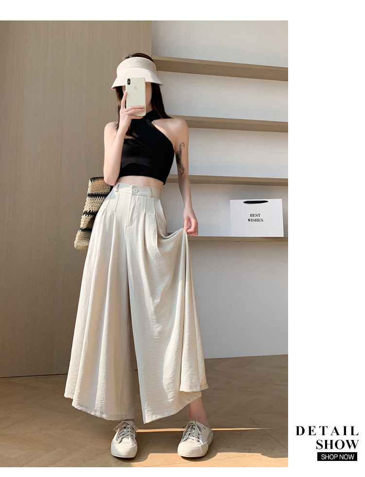 Real Shot of Textured Ice Silk Wide-Leg Pants for Women, New Summer Thin Pants for Small People, High-Waisted Casual Pants and Skirts