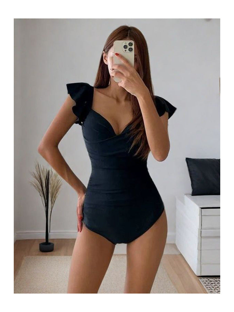 2024 New Pure Desire Style one-piece Triangle Bikini Skirt Swimsuit Girl Summer Gather to Cover Flesh Slim Hot Spring