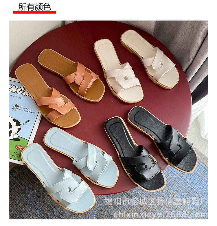 New Style Slippers for Women Summer Outer Wear K-Style Ins Popular Shrimp Skin Fashion Slippers Aliexpress Amazon Wholesale