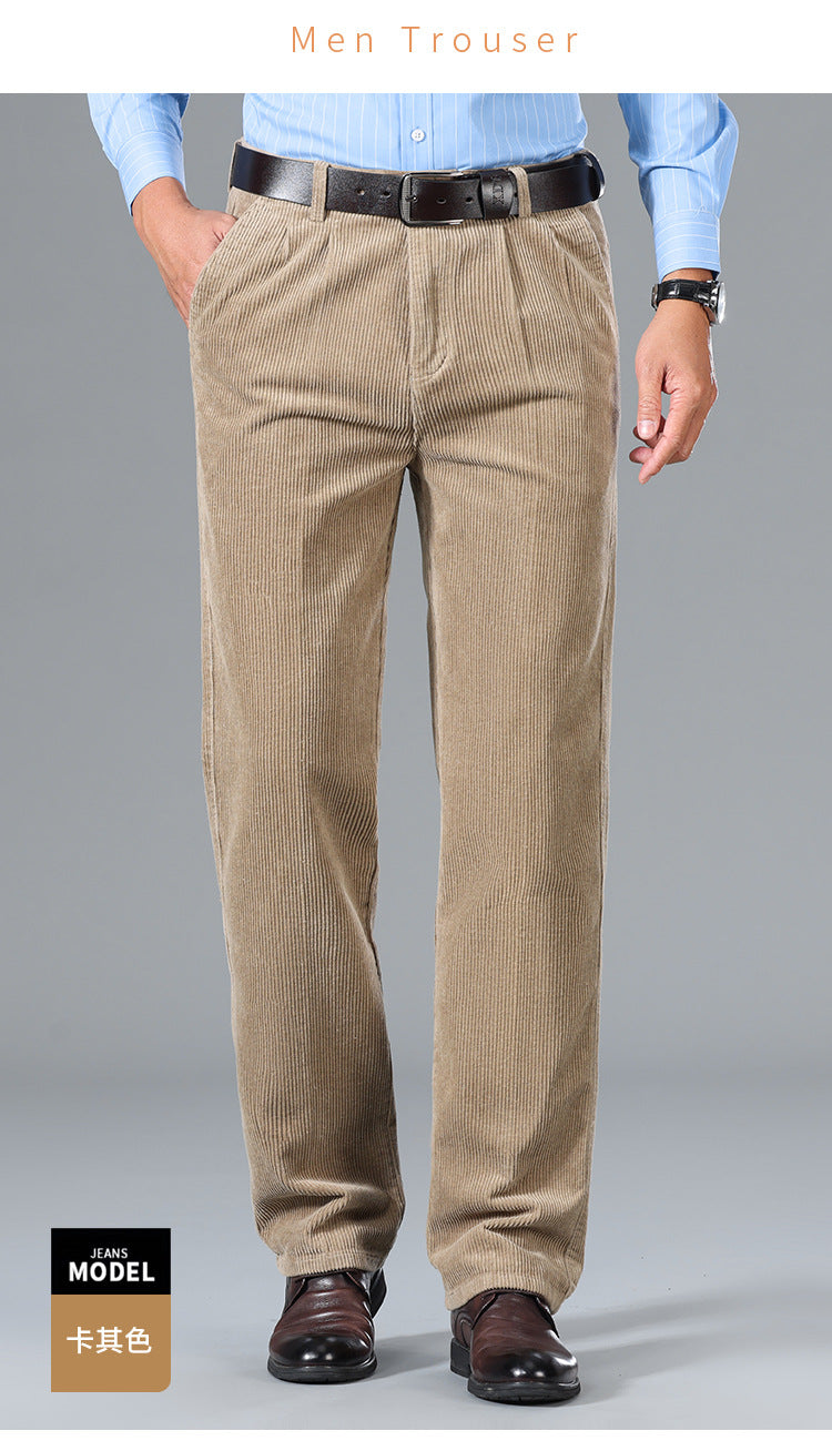 Thick Corduroy Pants Pure Cotton Men's Pants Autumn and Winter Thick Cotton High-Waisted Loose Straight Double-Pleated Corduroy Men's Long Pants