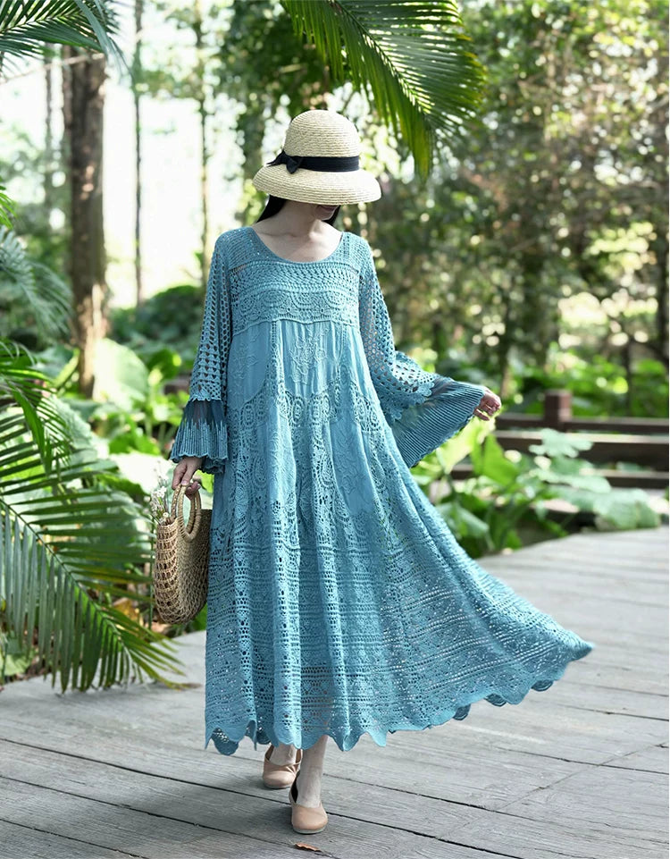 TIYIHAILEY Spring Summer Women Dresses Full Flare Sleevev Beige Loose Ladies Clothing Fashion Long Maxi 2026 New Blue Red Brown