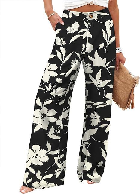 2026 Cross-Border Amazon European and American Summer Comfortable High-Waisted Long Pants with Buttons and Elastic Waist Wide-Leg Pants for Women Casual Straight-Leg Pants