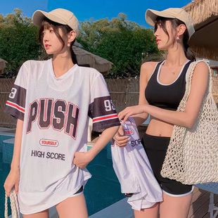 Swimsuit for Female Students, Three-Piece Set, 2025 New Style, Tummy-Covering, Slimming, Sun-Protective, Internet-Famous, Conservative Two-Piece Swimsuit for Women