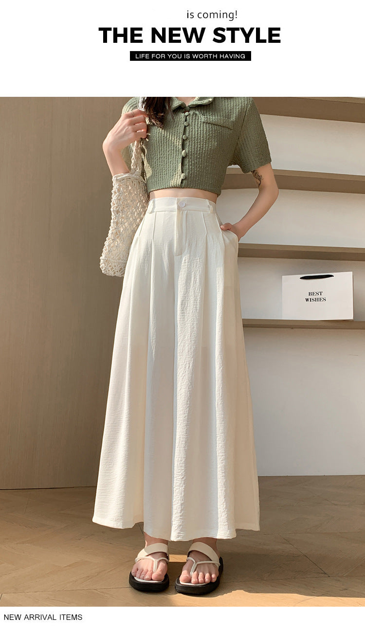 Real Shot of Textured Ice Silk Wide-Leg Pants for Women, New Summer Thin Pants for Small People, High-Waisted Casual Pants and Skirts