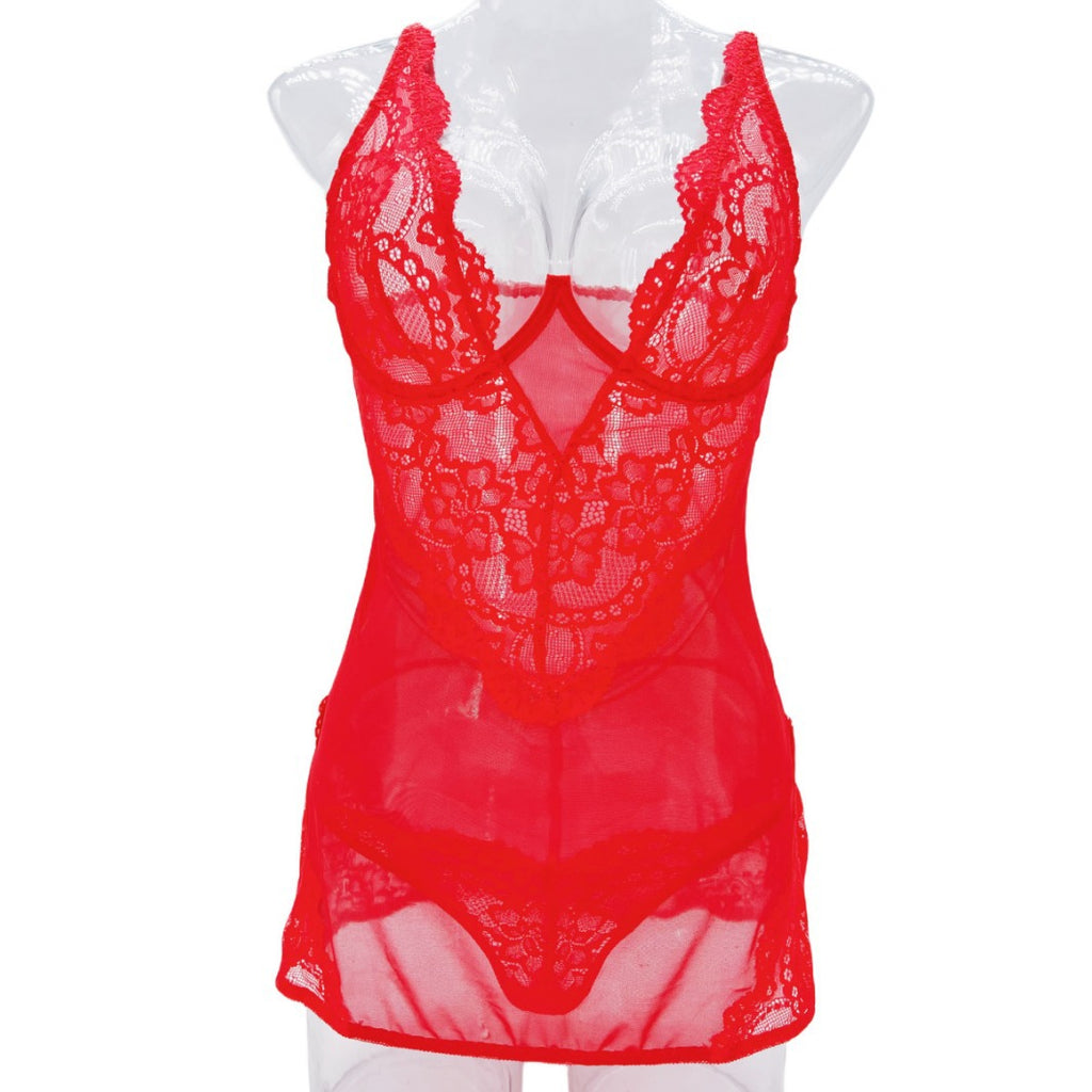 Lingerie Capano European and American Cross-Border Sexy Suspender Nightgown Cut Out Mesh See-Through Lace Pajamas for Women