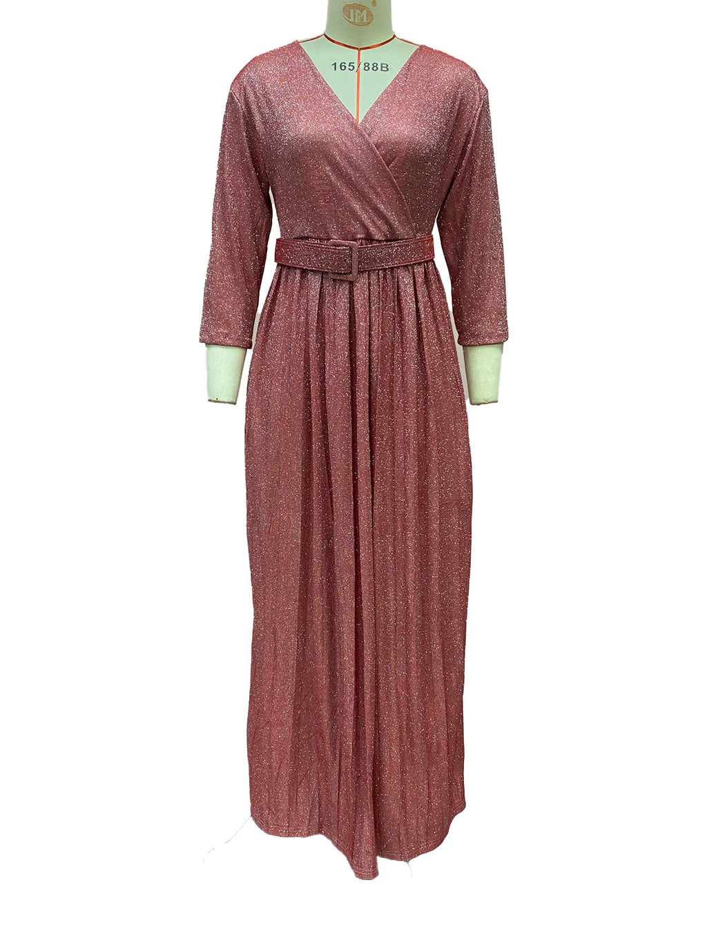 2025 Winter Cross-Border European and American African Women's Fashionable Long-Sleeved Bronzing Pleated Skirt with Belt Glitter Fabric