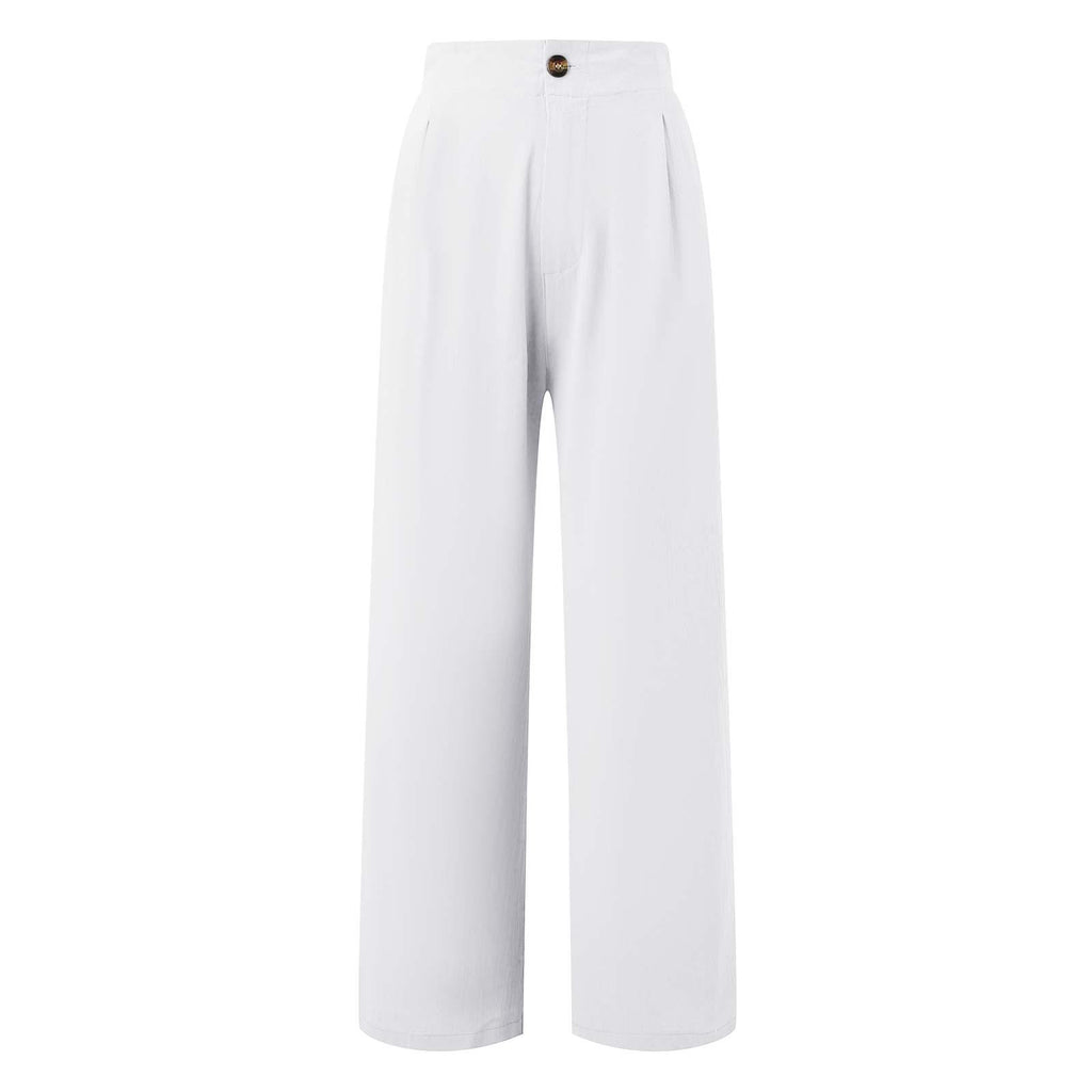 2026 Cross-Border Amazon European and American Summer Comfortable High-Waisted Long Pants with Buttons and Elastic Waist Wide-Leg Pants for Women Casual Straight-Leg Pants