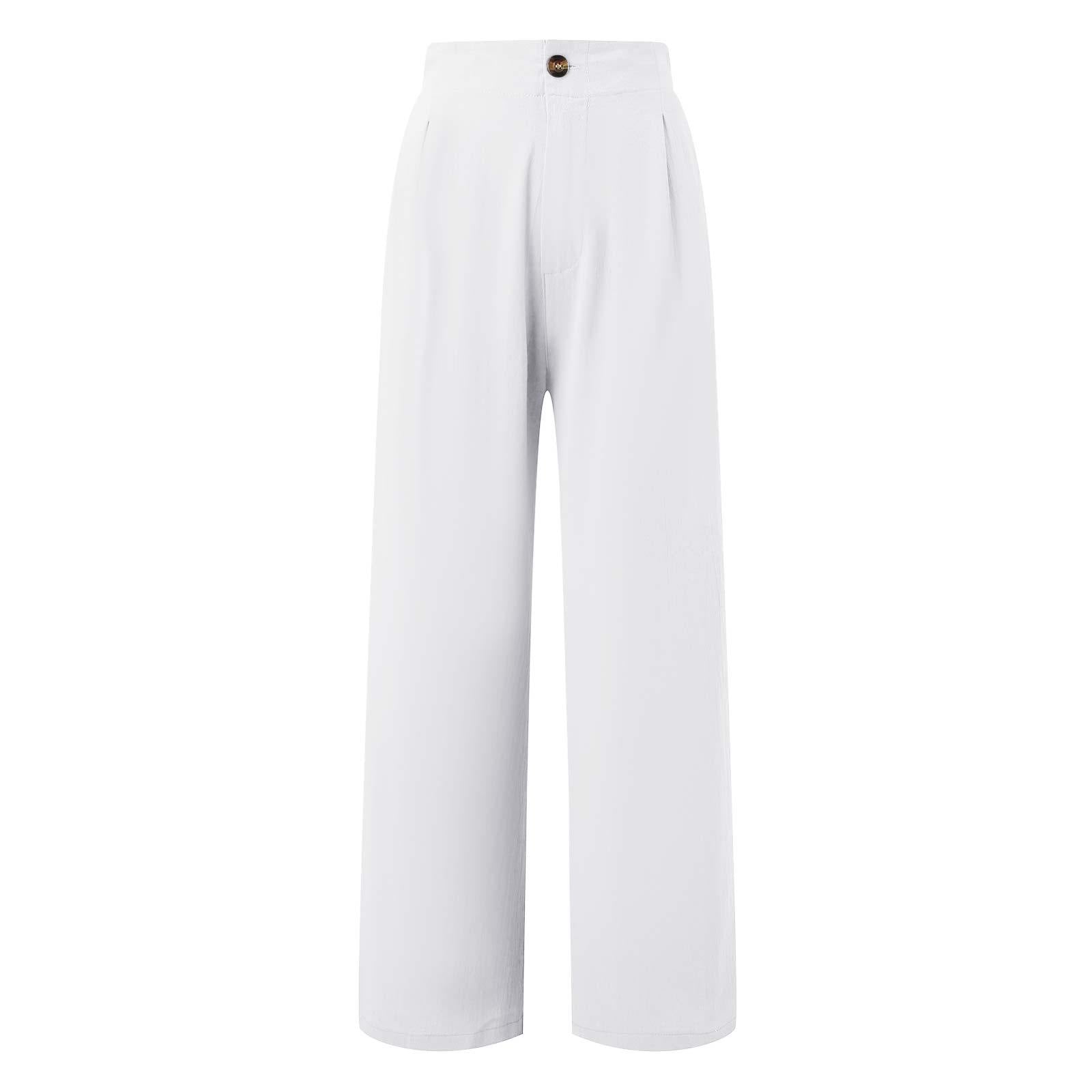 2026 Cross-Border Amazon European and American Summer Comfortable High-Waisted Long Pants with Buttons and Elastic Waist Wide-Leg Pants for Women Casual Straight-Leg Pants