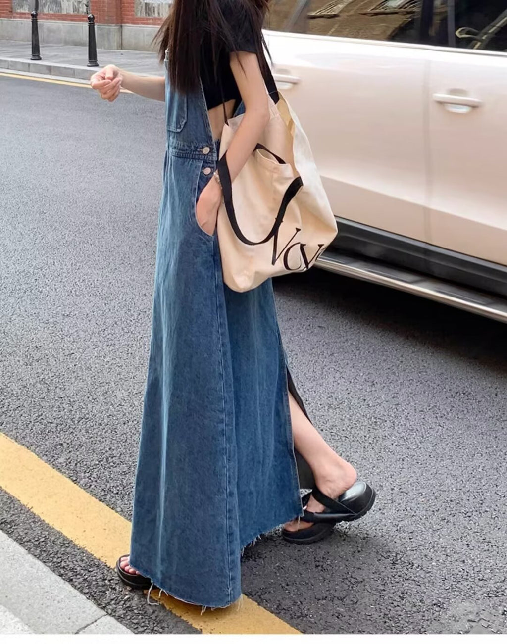 Age-Reducing and Slimming Denim Suspender Dress for Women, 2026 Autumn New Style, Loose Fit, Long Dress for Tall Women, Blue Dress