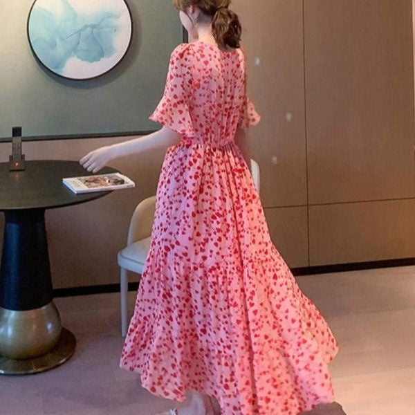 2024 Summer dress Summer plus size Women's New Loose Slimming Belly Covering Plus Weight Plus Chiffon Long Dress All-match