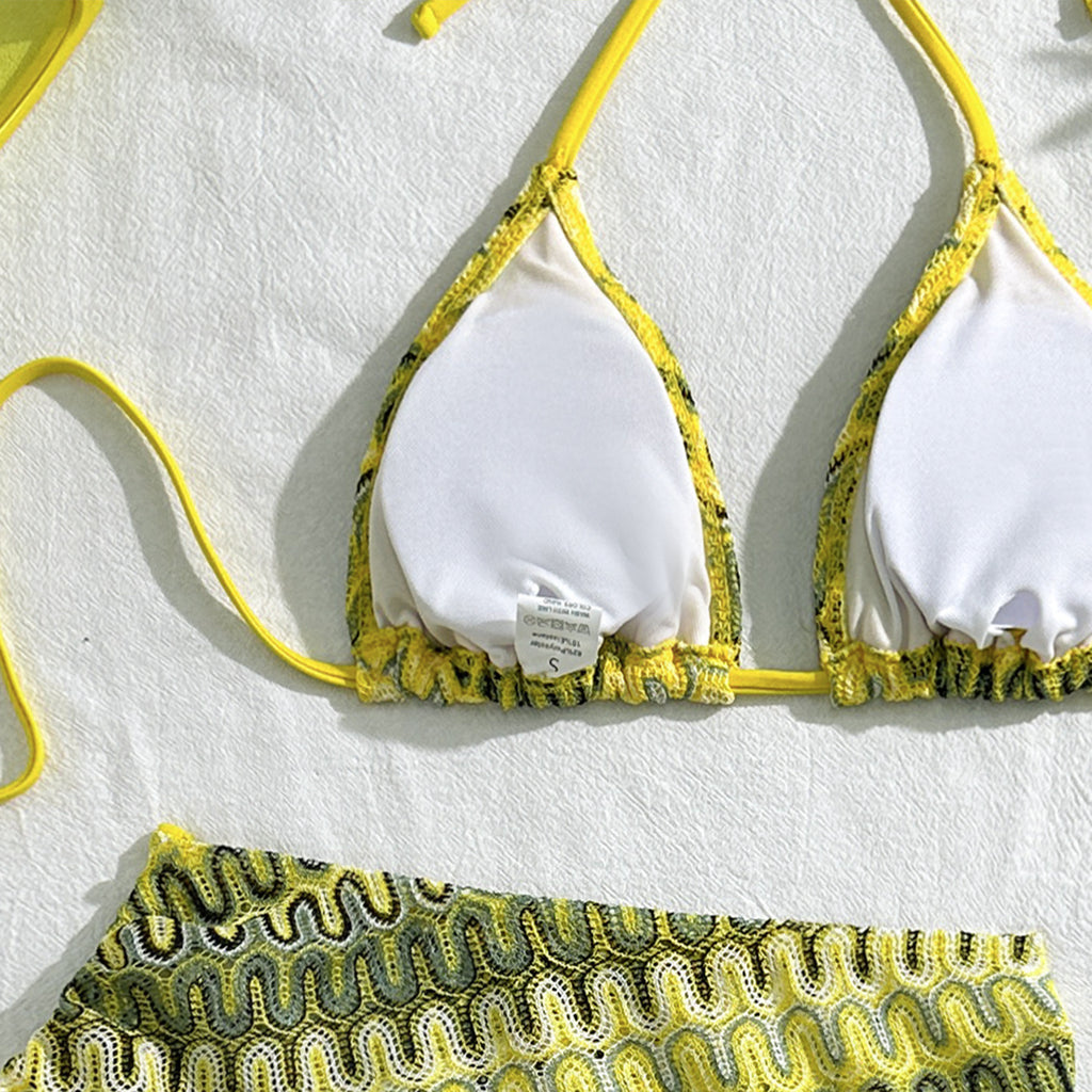 2025 European and American New Embroidered Gradient Sexy Three-Piece Swimsuit Swimsuit Bikini Bikini Cross-Border Export