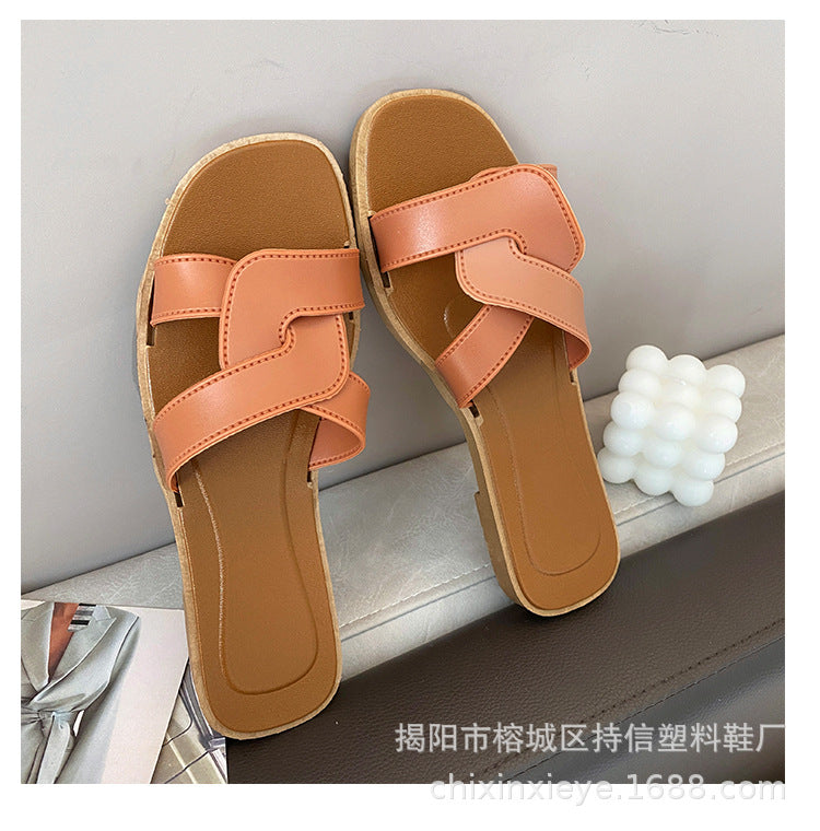 New Style Slippers for Women Summer Outer Wear K-Style Ins Popular Shrimp Skin Fashion Slippers Aliexpress Amazon Wholesale