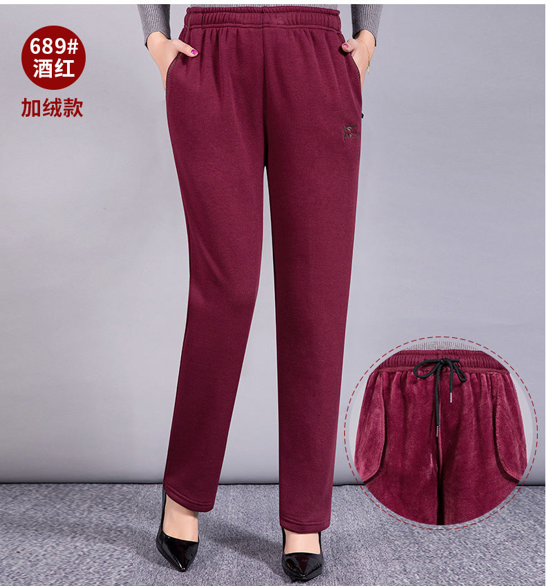 Middle-aged Women's Pants Autumn Thickened Winter fleece-lined Middle-aged Mother's Pants Autumn and Winter Sports Pants Women's Middle-aged Women's Pants