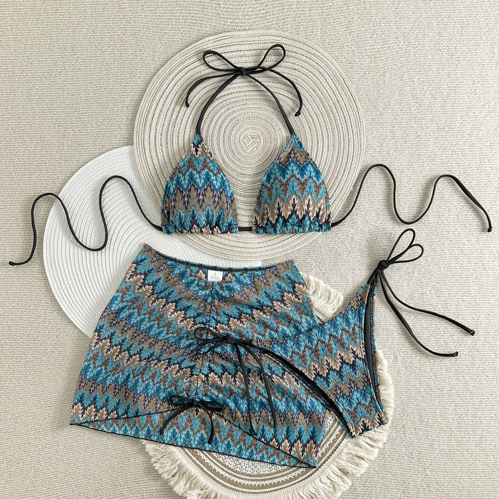 2025 European and American New Embroidered Gradient Sexy Three-Piece Swimsuit Swimsuit Bikini Bikini Cross-Border Export