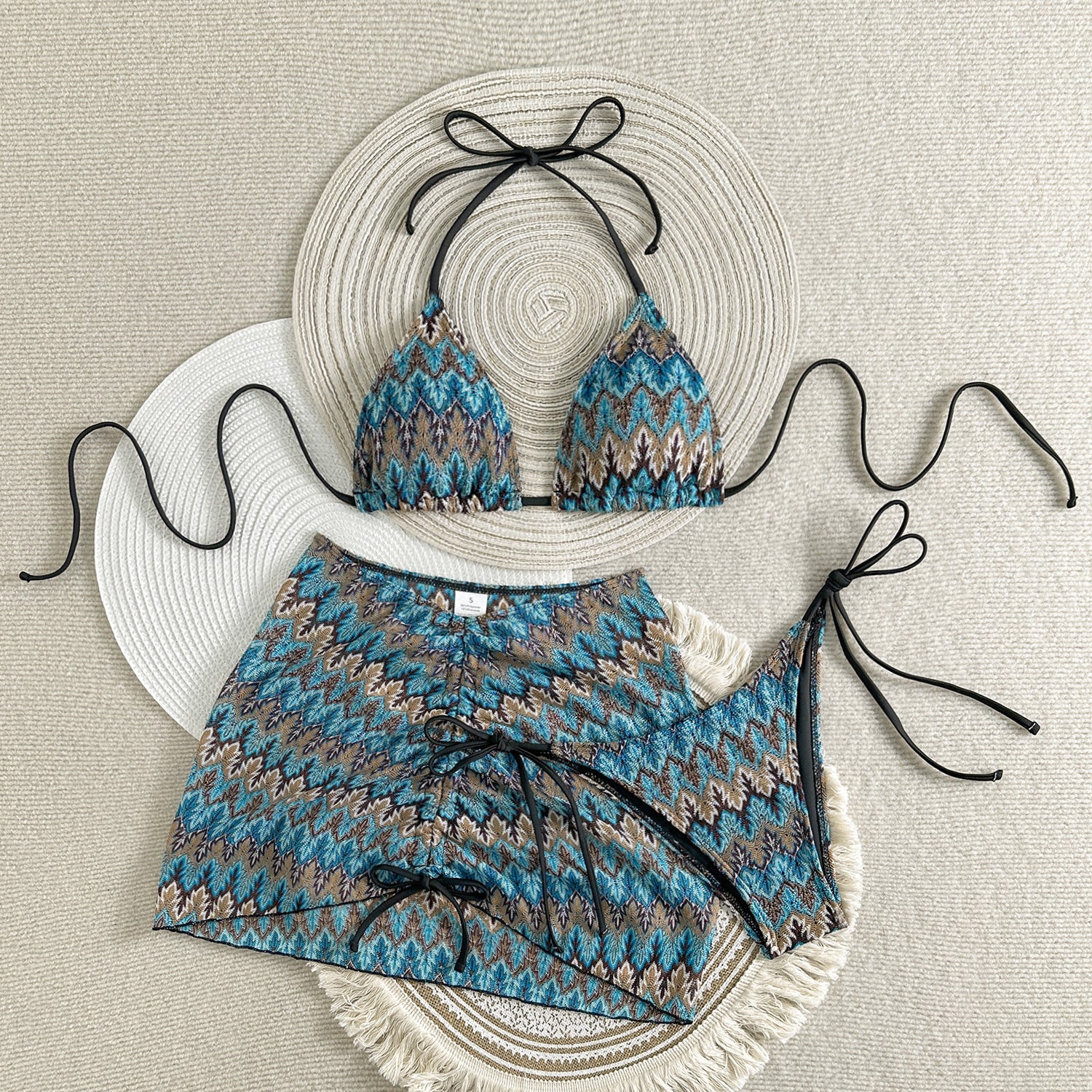 2025 European and American New Embroidered Gradient Sexy Three-Piece Swimsuit Swimsuit Bikini Bikini Cross-Border Export