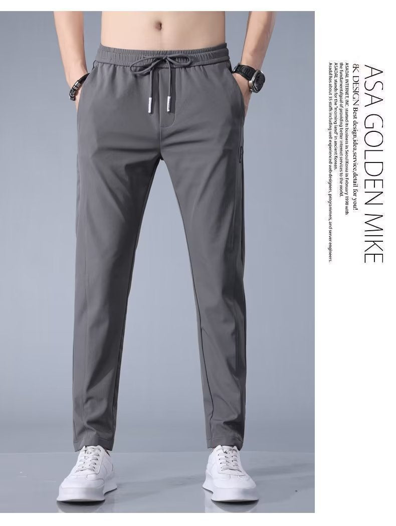 Ice Silk Pants Men's Loose Breathable Straight Slim Casual Pants Summer Thin Trousers Stretch Men's Sports Pants