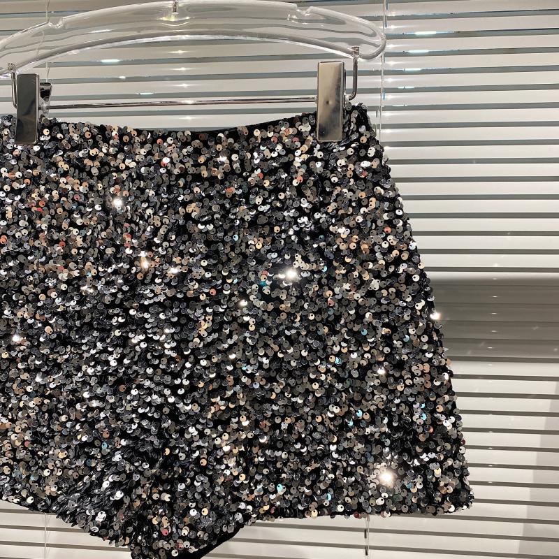 Dropshipping Autum New Full of Sequins Shiny Heavy Zipper Nightclub Socialite Three-Point Shorts Hot Pants for Women