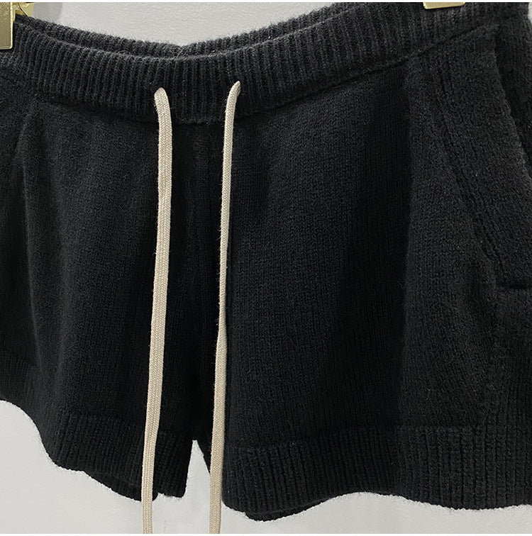 Dark Style Shorts, Fashionable Wool Knit, Comfortable Black and Gray Casual Shorts, Short and Stylish