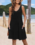 2024 summer casual vest V-neck loose dress with pockets summer bohemian beach dress floral T-shirt with pockets