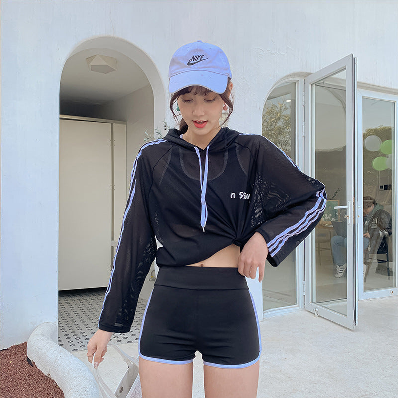Swimsuit for Female Students, Three-Piece Set, 2025 New Style, Tummy-Covering, Slimming, Sun-Protective, Internet-Famous, Conservative Two-Piece Swimsuit for Women