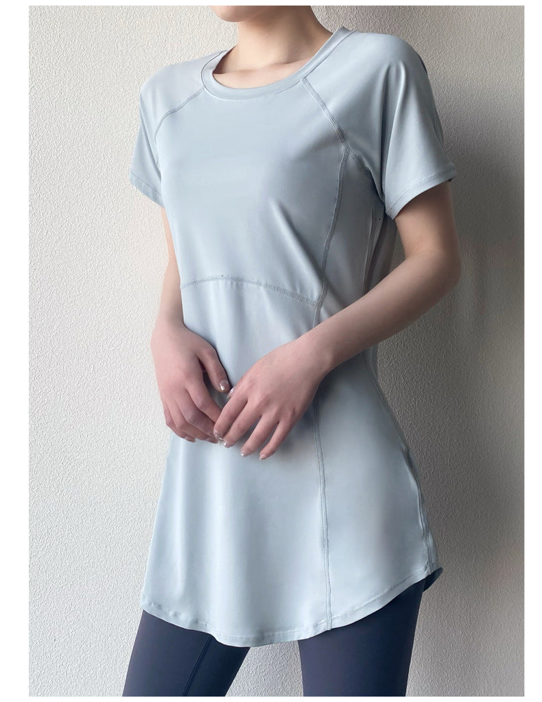 Yoga Clothing Short-sleeved Summer New Mid-length Hip Covering Slimming Quick-drying Top Breathable Fitness Sports T-shirt Women's Thin