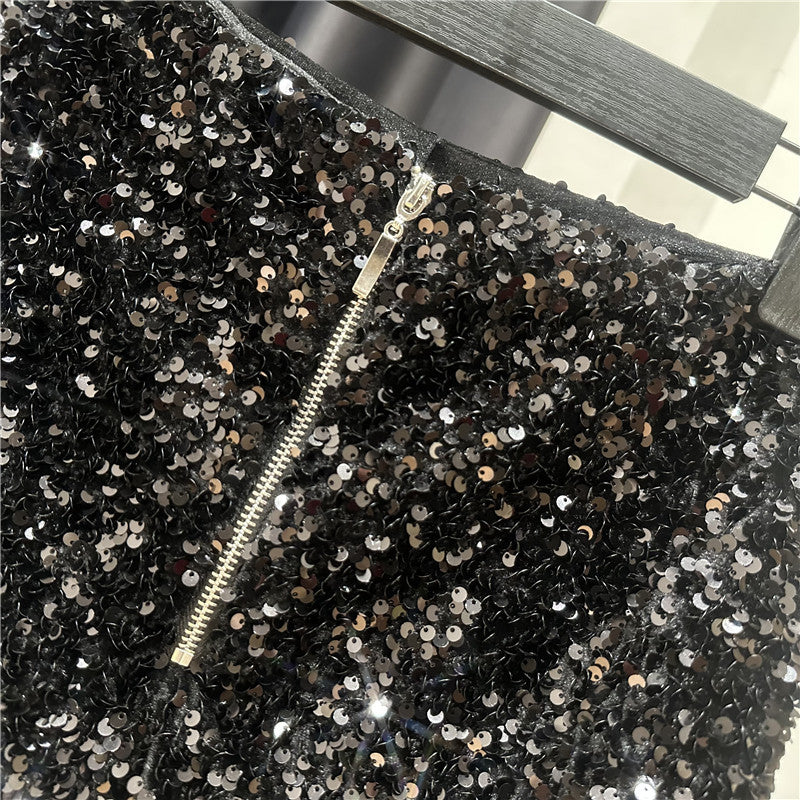 Dropshipping Autum New Full of Sequins Shiny Heavy Zipper Nightclub Socialite Three-Point Shorts Hot Pants for Women
