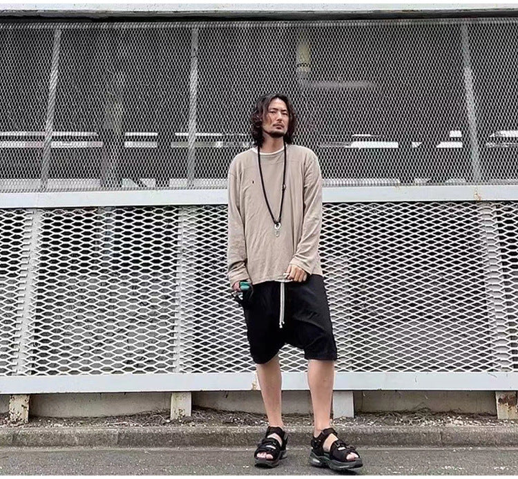 SUBHUMAN men's chic dark five-point harem hanging baggy pants shorts casual middle pants
