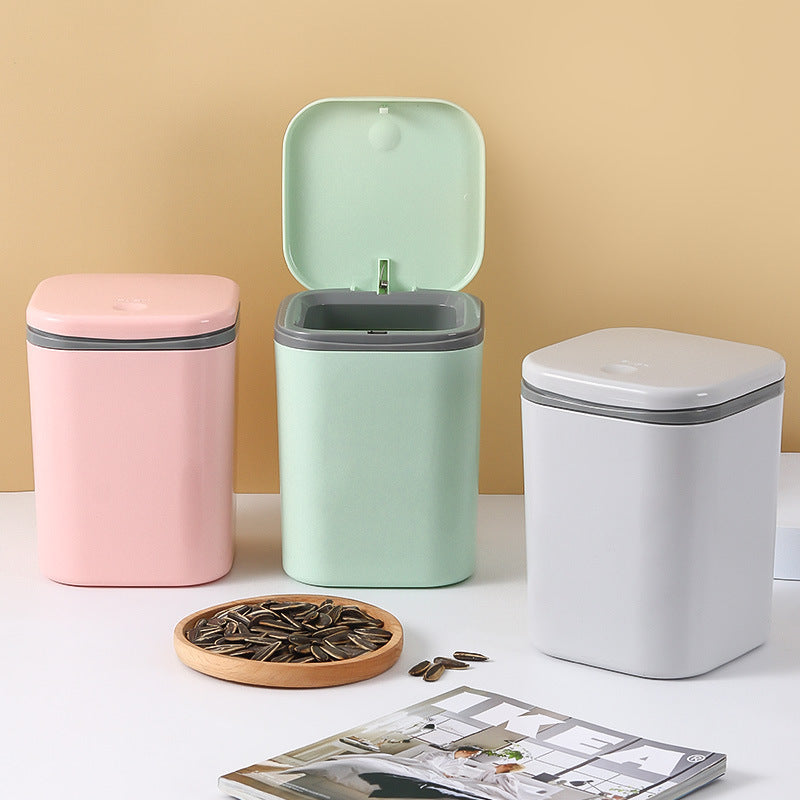 Small Desktop Trash Can for Home Office High-End Dormitory Press with Lid Mini Plastic Storage Trash Can
