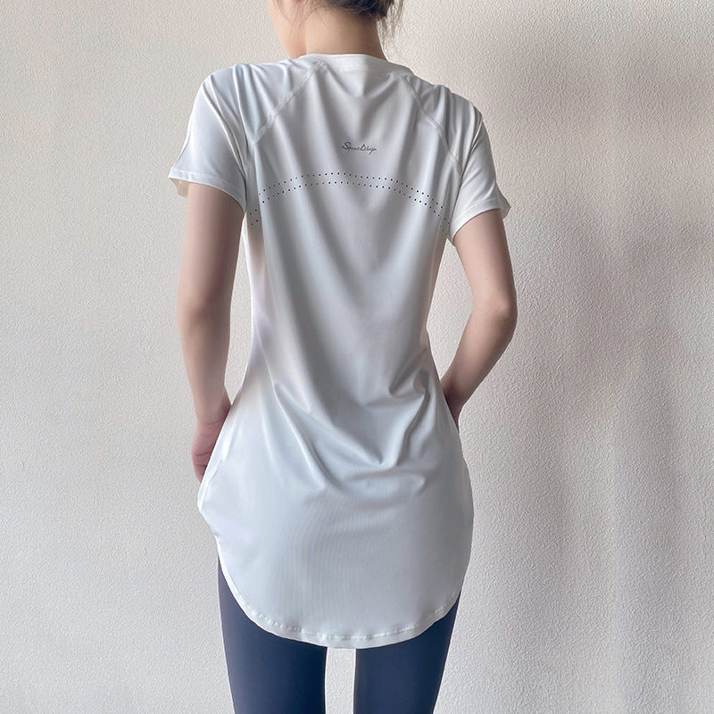 Yoga Clothing Short-sleeved Summer New Mid-length Hip Covering Slimming Quick-drying Top Breathable Fitness Sports T-shirt Women's Thin