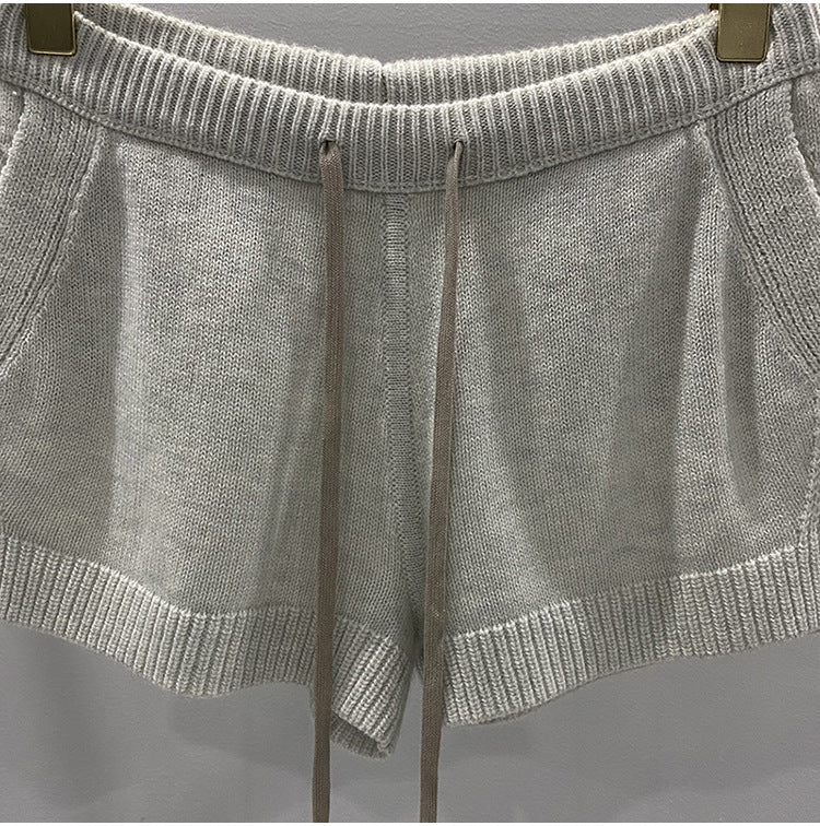 Dark Style Shorts, Fashionable Wool Knit, Comfortable Black and Gray Casual Shorts, Short and Stylish