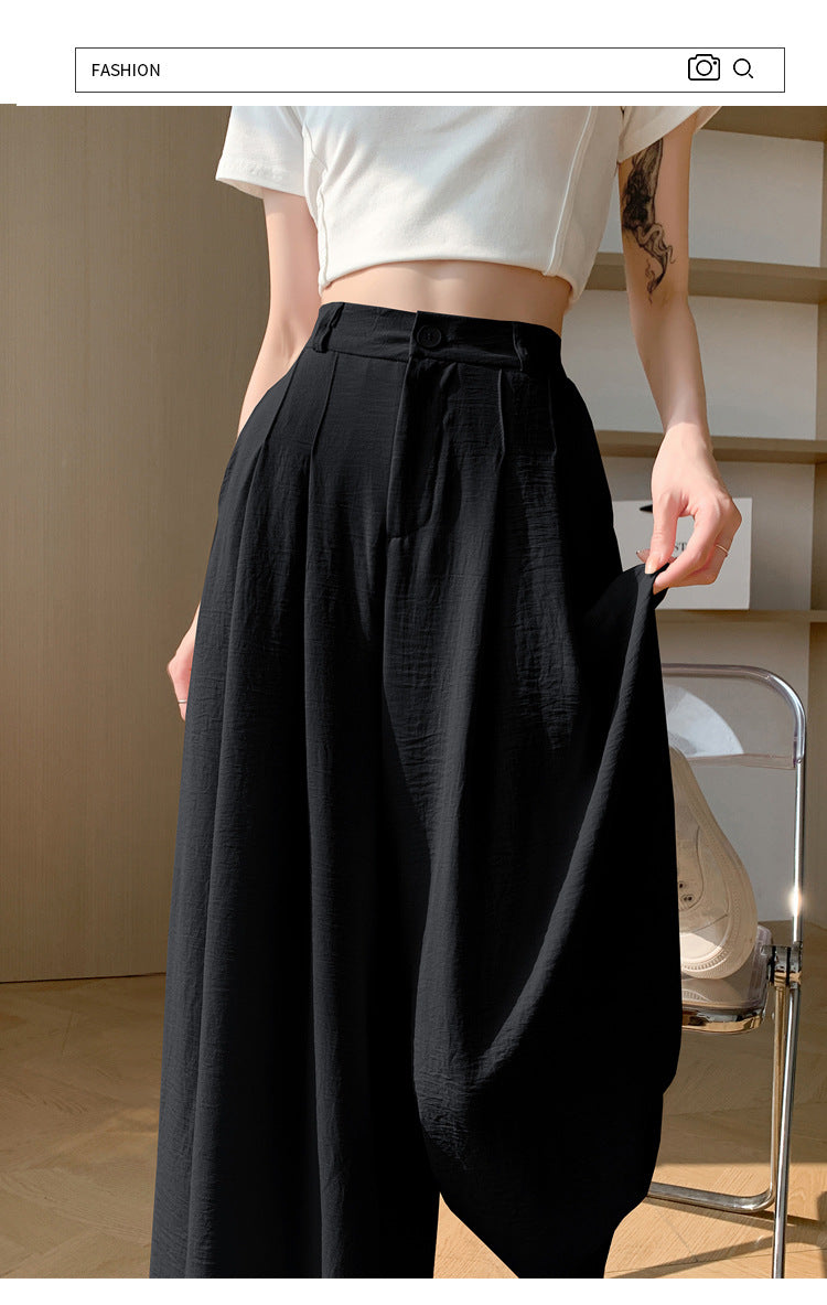 Real Shot of Textured Ice Silk Wide-Leg Pants for Women, New Summer Thin Pants for Small People, High-Waisted Casual Pants and Skirts