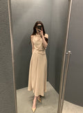 Korean Chic Summer French Elegant Pile Collar Strap Waist Slimming Look Sleeveless Vest Dress Mid-Length Skirt for Women