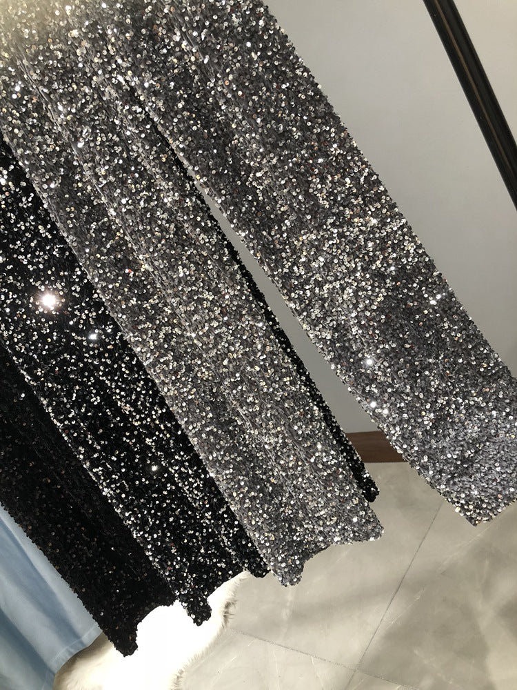 Autumn and Winter Thickened Korean Velvet Sequin Wide Leg Pants Large Long Leg Dipped plus size Floor Pants Shiny Lined Straight Leg Pants for Women