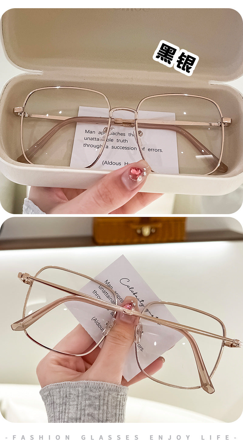 Anti-blue Light Myopia Glasses Women's Light Flat Glasses Metal Frame Internet Red Big Face Slimming Myopia Finished Glasses
