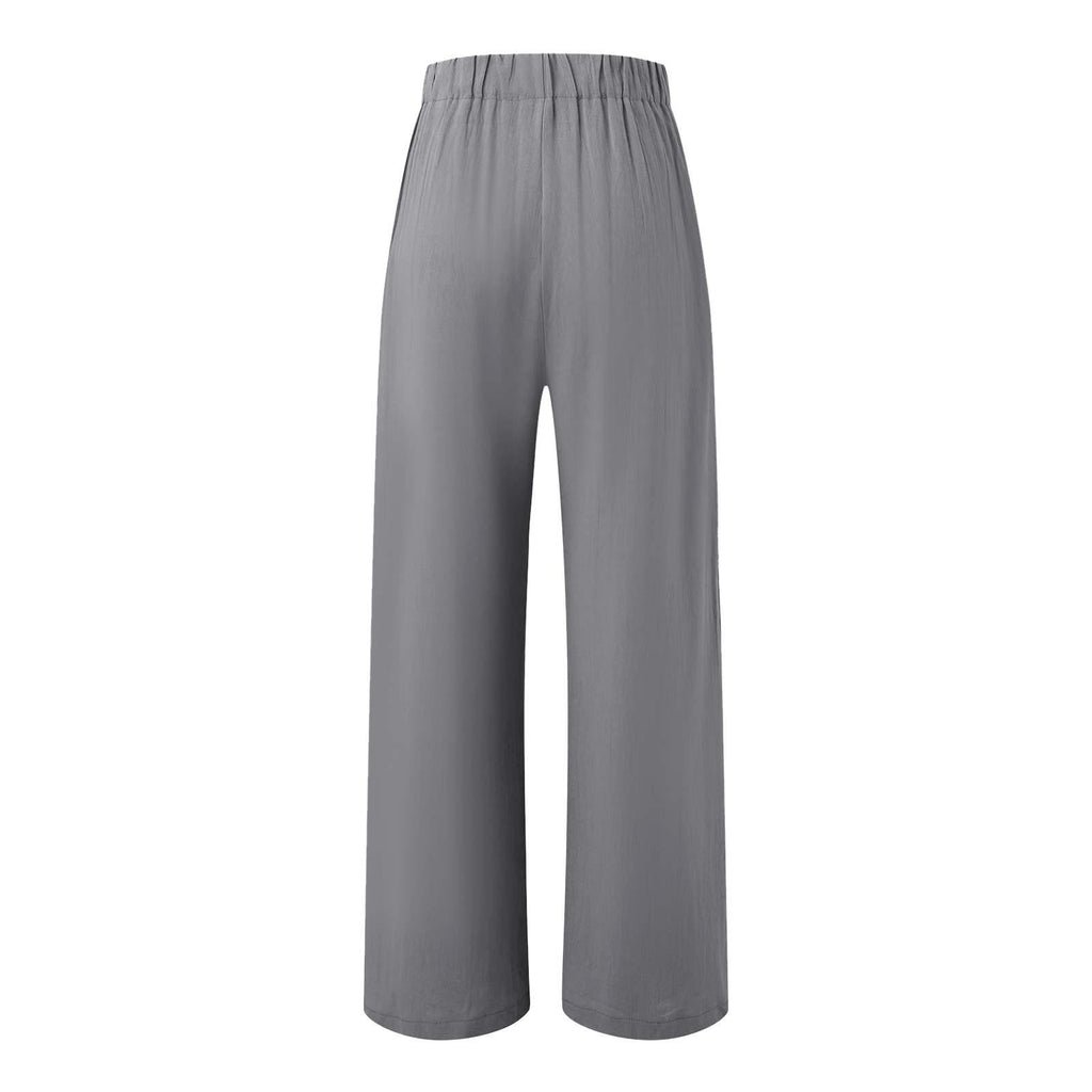 2026 Cross-Border Amazon European and American Summer Comfortable High-Waisted Long Pants with Buttons and Elastic Waist Wide-Leg Pants for Women Casual Straight-Leg Pants