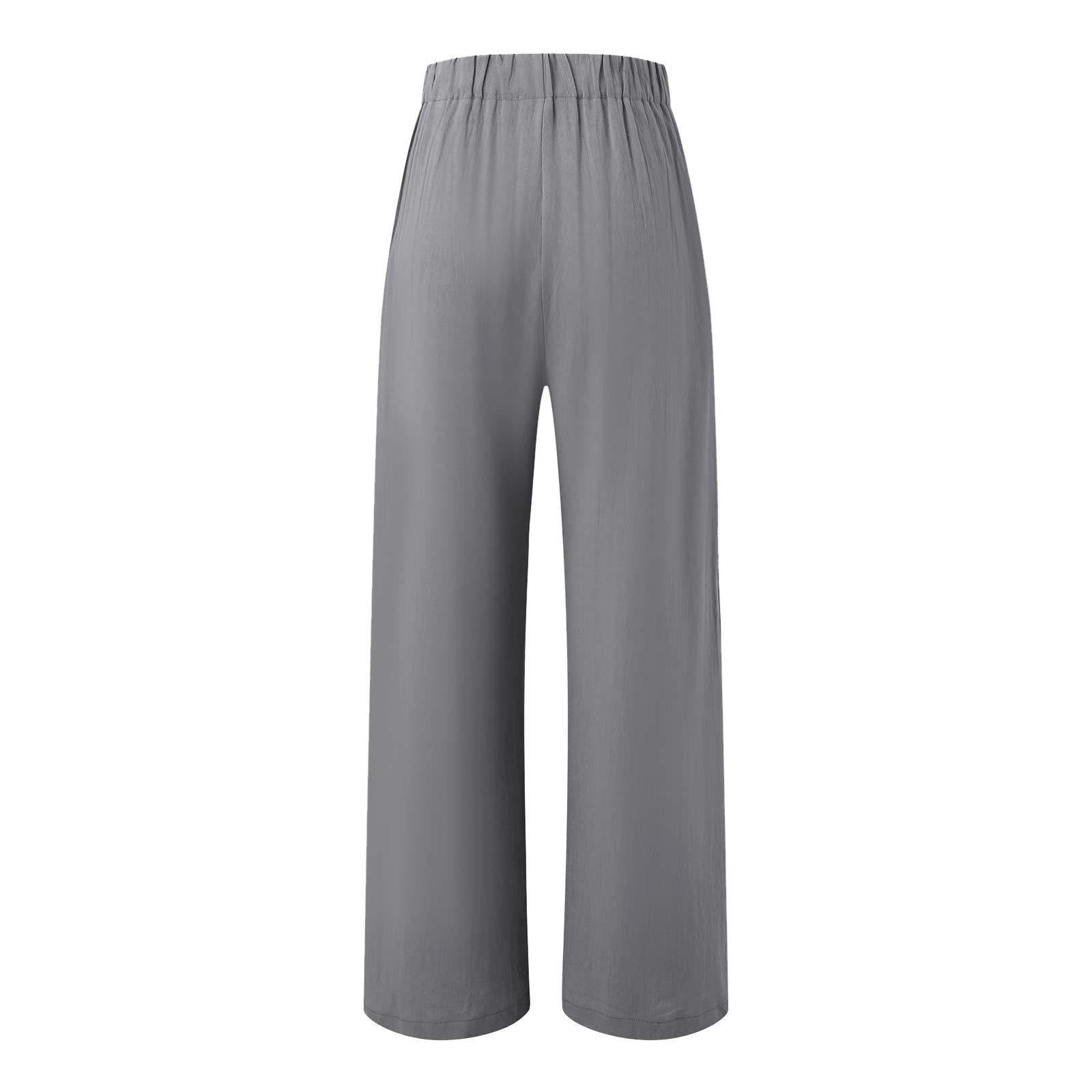 2026 Cross-Border Amazon European and American Summer Comfortable High-Waisted Long Pants with Buttons and Elastic Waist Wide-Leg Pants for Women Casual Straight-Leg Pants