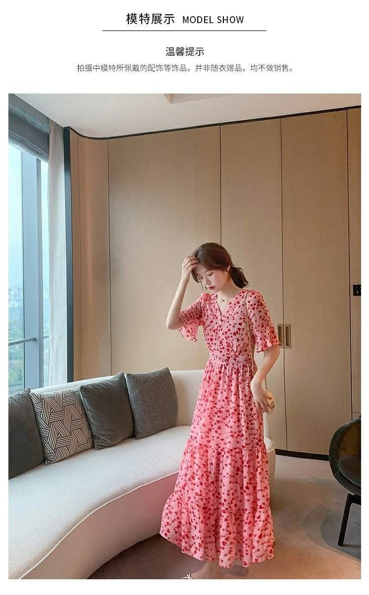 2024 Summer dress Summer plus size Women's New Loose Slimming Belly Covering Plus Weight Plus Chiffon Long Dress All-match