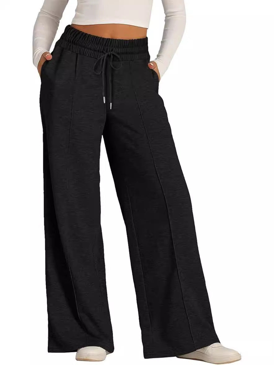 Cross-Border Export Amazon Temu2024 Spring and Summer European and American Style Pure Color Casual Wide-Leg Drawstring Elastic Waist Sweatpants